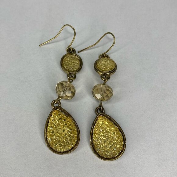Yellow Shimmery Shiny Sparkle Drop Earrings 2” Drop - Picture 1 of 6